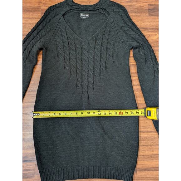 Bebe Black Cable Knit Sweater Dress - Size Small- Long Sleeve V-neck Bodycon - Picture 6 of 8